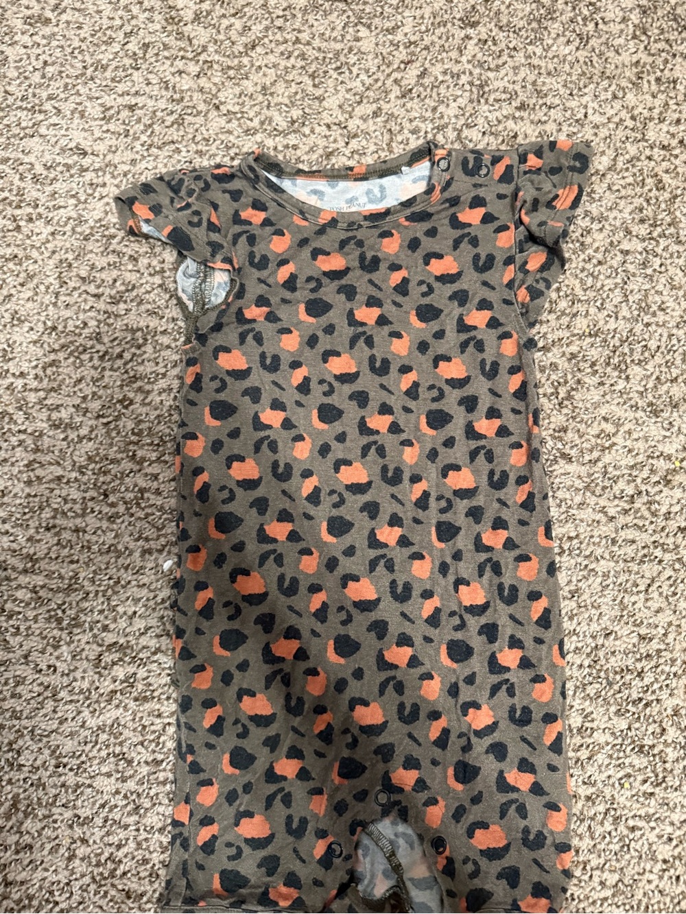 Posh Peanut Olive, Orange & Black Leopard Short Sleeve Romper